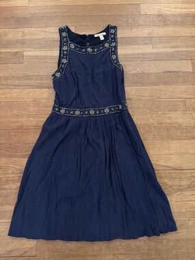 Miami Women's Navy Blue Beaded Knee Length Dress - Size S
 b42